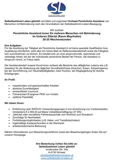selbstbestLeben Ausschreibung